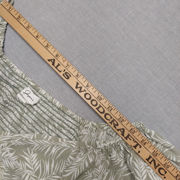 Japna Babydoll Top Cottagecore Boho Floral Ruched Smocked Ruffle Sleeve Sage L - Picture 10 of 12
